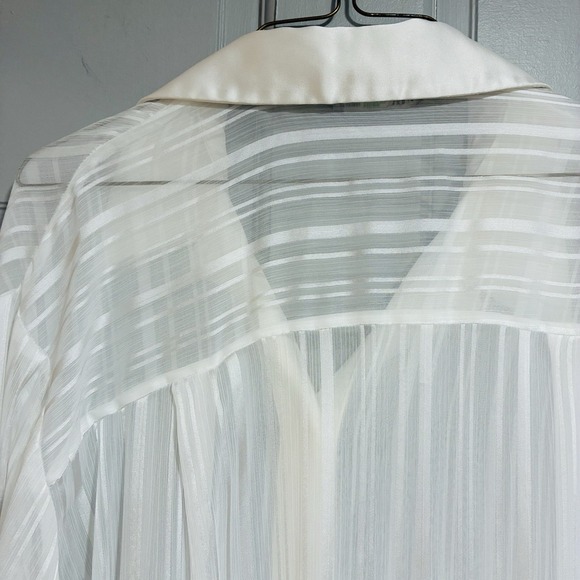 Zara Women Blouse XXL White Sheer Satin Trim Button Down Lightweight Oversized - Picture 8 of 16